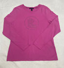 Lauren Ralph Lauren T Shirt Womens Large Pink Rhinestone Logo Long Sleeve Blouse