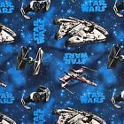 Tissu matériau Star Wars navires bleus