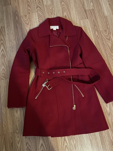 Cappotto asimmetrico Michael Kors Borgogna Cintura Rossa Miscela Lana