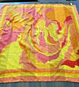 Sciarpa Vintage Arancione Oro Rosso Onda Astratta 29" x 31" Italia Mod Hippie Go-go - Foto 1 di 9