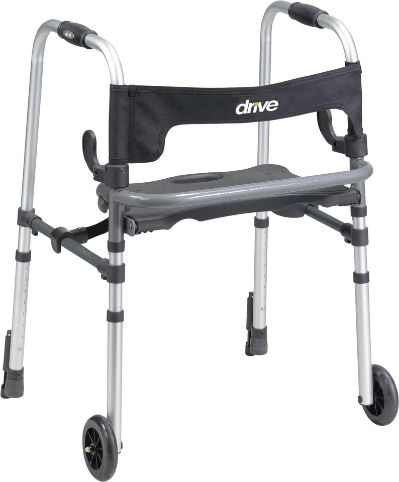 Drive Clever-lite LS Walker With Seat Push Down Brakes Folding 300lb Cap 10233