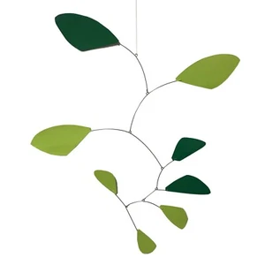Abstract Modern Funky Green Leaves Hanging Mobile Painted Steel Free Shipping - Picture 1 of 2