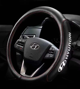 15" PU Leather+Carbon fiber Steering Wheel Cover For 1992-2024 Hyundai All Cars - Picture 1 of 9