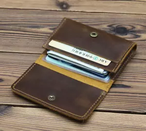 men women wallet purse cow Leather Bifold ID Card holder bag brown coffee H662 - Picture 1 of 6