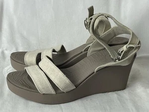 Crocs Women's Sandal Leigh II IVORY Ankle Strap Wedge Sandals Size W9 - Picture 1 of 10