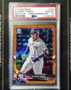 2018 BOWMAN PROSPECTS CHROME #100 GLEYBER TORRES ORANGE SHIMMER /25 PSA 10 - Picture 1 of 2