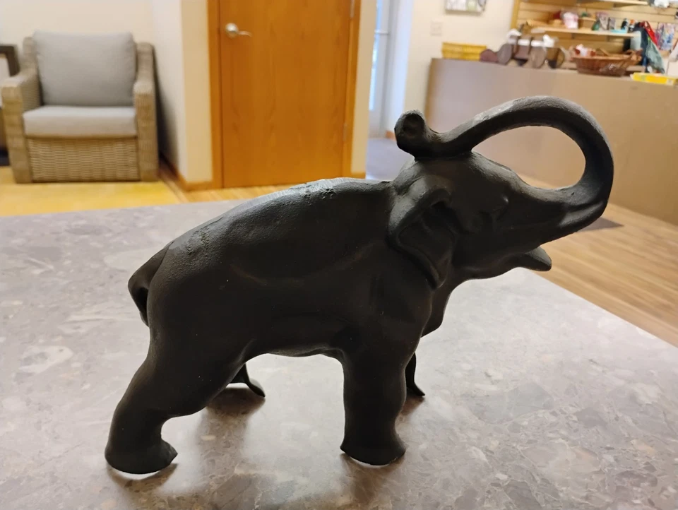 Antique Vintage Cast Iron Coin Bank - Elephant Trunk Up 9.5”x3.25”x6” - Image 1 of 1