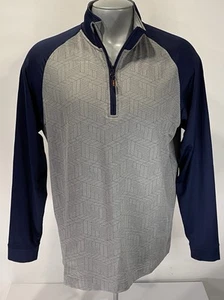 Cutter & Buck L Large 1/4 Zip Blue Gray Shirt All Over Print Geometric Active - Picture 1 of 9