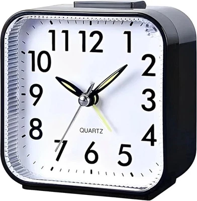 Quartz Alarm Clock With Night Light No Tick Snooze Silent Small Bedside Clock UK - Image 1 of 4