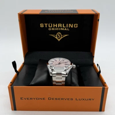 Relógio masculino Stuhrling 3953 3 Symphony data quartzo pulseira de aço inoxidável - Imagem 1 de 4