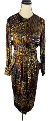 Altuzarra Tippi Gathered Printed Satin Midi Dress In Multi Harvest Size 36 EUC - Image 1 of 4