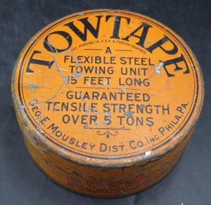 Unopened 1920s - 1950s TOWTAPE Flexible Steel 15' Auto Towing Unit Rare Phil USA - Picture 1 of 5