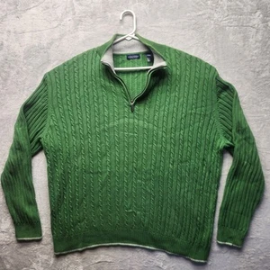 Consensus Sweater Men XXL 1/4 Zip Green Heavyweight Cabincore Cable Knit Vintage - Picture 1 of 5