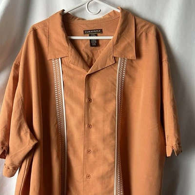 Men’s Cubavera Shirt 3X Orange Short Sleeve Rayon Blend Embroidered Panel - Image 1 of 4