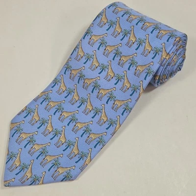 Corbata Brooks Brothers 346 azul jirafa y palmera seda 58"x3,5" EE. UU. NUEVA Foto 1 de 4