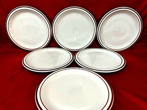 Rego Brown Speckled & Brown Bands Set Of 6 Restaurant Dinner Plates 10" C752-21 - Picture 1 of 3