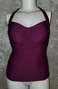 Top de baño Athleta Sara Tankini Halter con alambre para mujer talla 36D/DD Borgoña - Imagen 1 de 4