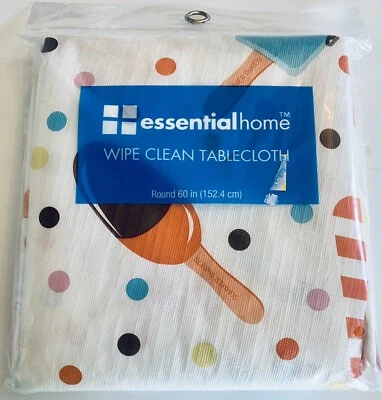 Essential Home Vinyl Tablecloth 60 in Round Ice Cream Kmart Wipe Clean New - Image 1 of 4