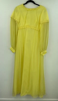 复古 Prairie 长裙小号? 黄色透明长袖蕾丝贴花 A12-07 — 第 1/4 张图片