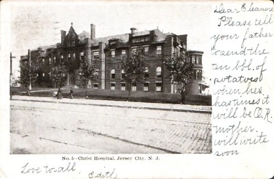 View of Christ Hospital, Jersey City, NJ Antique Postcard Posted 1908 - Image 1 of 2