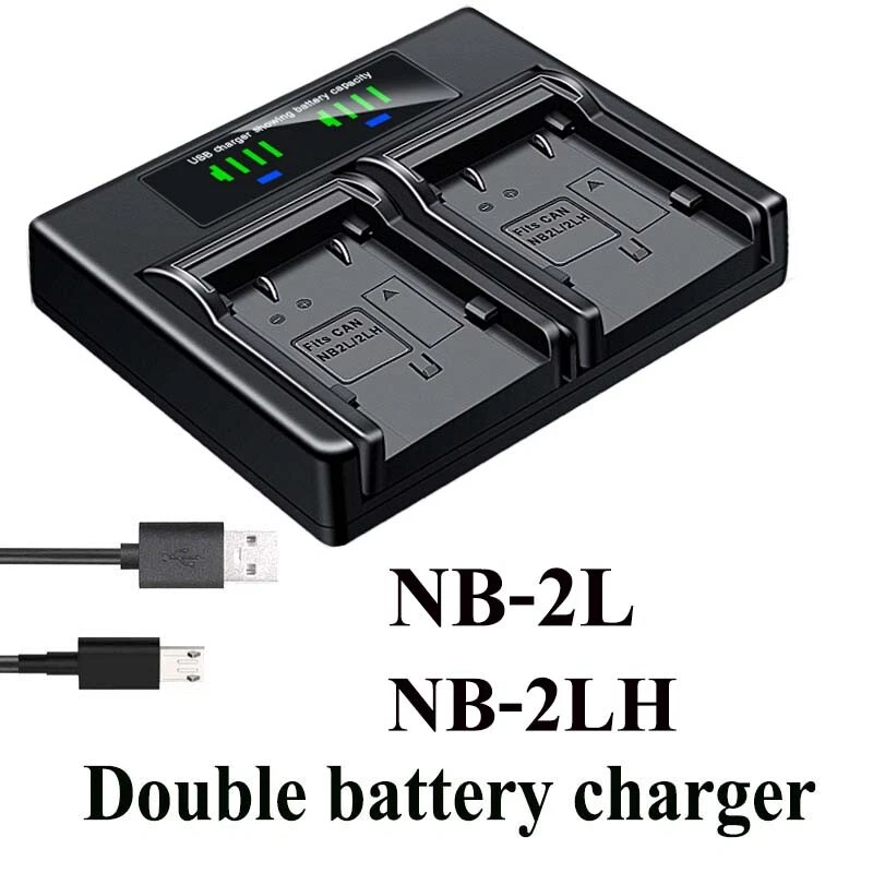Dual Battery Charger For CANON NB-2LH MVX40 MVX40i MVX45i MVX200 MVX200i MVX250i - Image 1 of 4