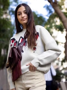 Isabel Marant French Wool-blend Cross-embroidered Floral Turtleneck Pullover - Picture 1 of 22