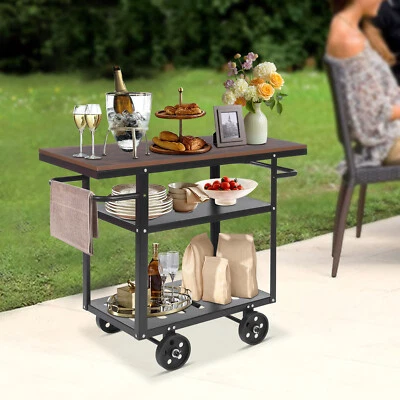 Rolling Bar Cart Industrial Mobile Serving Cart 3 Tiers Storage Trolley Kitchen - Image 1 of 4