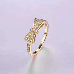 NEW LADIES 14k YELLOW GOLD BOW DIAMOND RING BAND - Picture 1 of 1