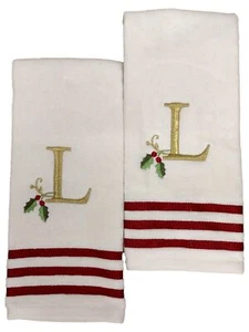 Winter Wonderland Christmas Embroidered "L" Monogrammed Hand Towel Set, 2 piece - Picture 1 of 1