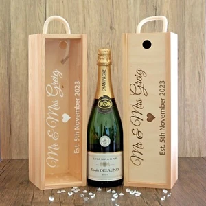 Personalised Wedding or Engagement  Name and Date Design Wooden  Bottle Box - Picture 1 of 6