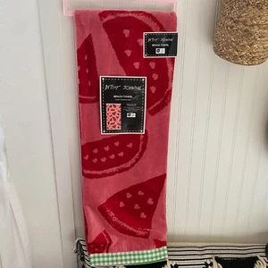 BETSEY JOHNSON Watermelon Hearts XOX Beach Pool TOWEL Pink Red Green 36”X68” NEW - Picture 1 of 7