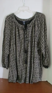 CHAPS~Black w/ Tan 3/4 Sleeve Pull Over BLOUSE TOP SHIRT Womens 3X - Picture 1 of 5