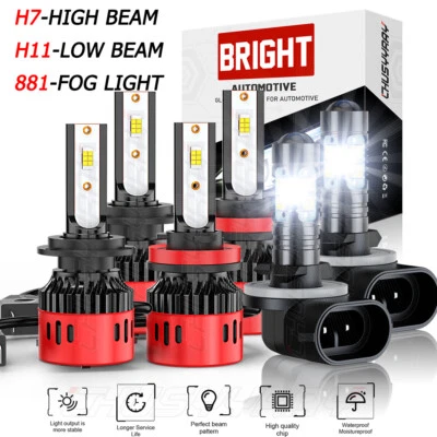 Kit LED Headlight HIGH LOW BEAM Fog Light Combo 6x Bulbs H7+H11+881 6PCS - Image 1 of 4