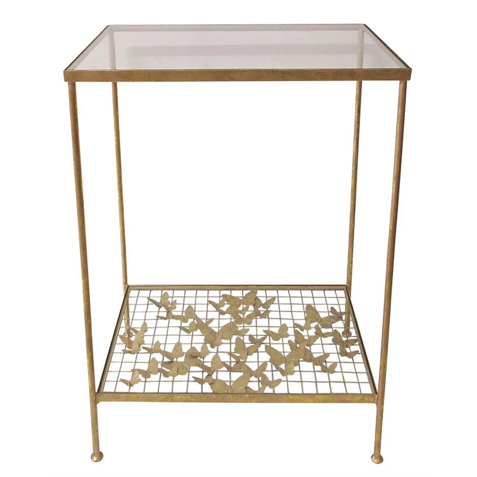 Luxe Gold Butterfly Sculpture Accent Table 2 Shelf Butterflies Shelves Iron - Image 1 of 1