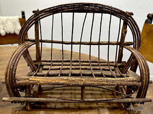 Vintage Large Rustic Twig Doll & Bear Loveseat Chair Approx. 12” H x 16” L Nice!