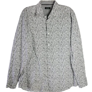 Alfani Herren Gr. XL Hemd grau Blätter Muster Langarm Freizeit Knopf - Bild 1 von 14