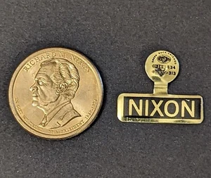 Richard Nixon Presidential Dollar Coin ($1) And Fold Over Campaign Lapel Pin - Picture 1 of 13