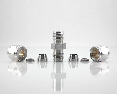 316 STAINLESS COMPRESSION FITTING TUBE UNION 1/4" X 1/4" OD TUBE GYROLOK 4U316 - Image 1 of 2