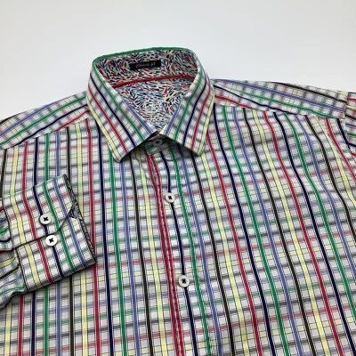 Bugatchi Uomo Mens LS Button Up Multicolor Striped Shirt Flip Cuffs Sz  Large - Image 1 of 4
