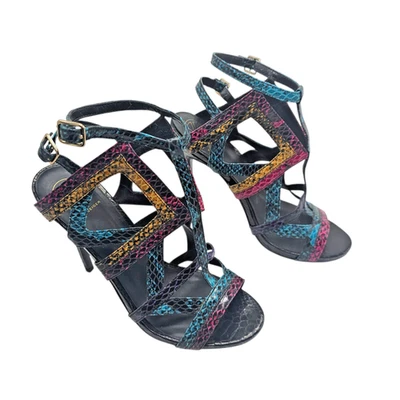 Kurt Geiger Indiana Faux Snake Print Stiletto Heels Size 40 Multicoloured Caged - Image 1 of 4