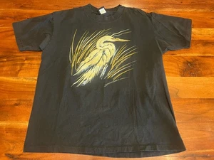 Vintage 80s Nature Bird T Shirt Large Black Single Stitch Short Sleeve - Picture 1 of 7