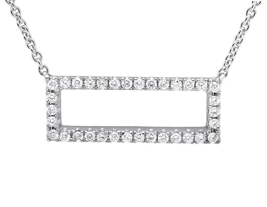 18K White Gold 3/4 Inch Block Genuine Diamond Pendant Charm with 18" Chain .40ct - Image 1 of 4