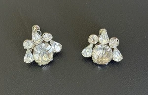 1950s Vintage Clear Rhinestone Screw-Back Earrings Teardrop Cluster - Picture 1 of 3