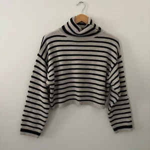 Suéter de cuello alto a rayas Miou Muse para mujer de gran tamaño moca y negro talla S - Imagen 1 de 12