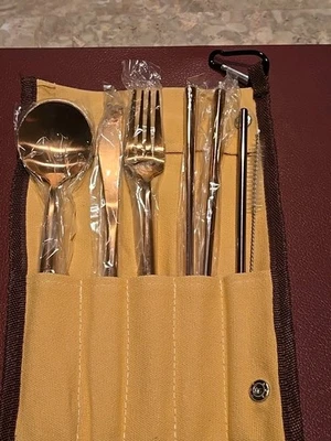 7 Pce Rose Gold Cutlery Teavel Set - Image 1 of 4