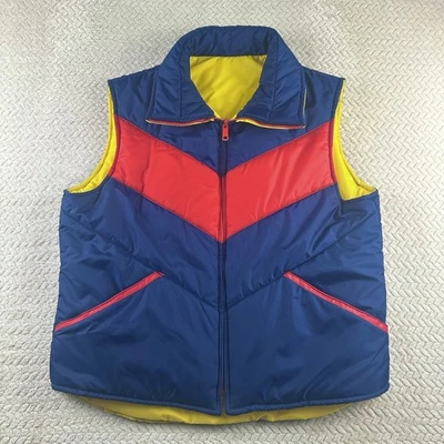 Vintage 70’s Puffer Vest Reversible colorful Striped JC Penney LARGE Chevron - Image 1 of 4