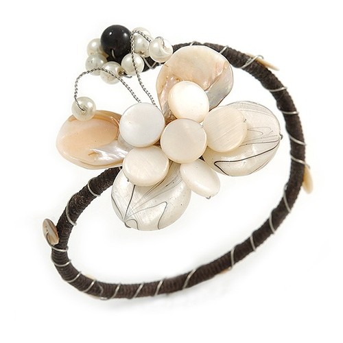 OFF WHITE Bracciale Polsino Flessibile Perline Farfalla Argento Filo Conchiglia Mar Bianco Off Regolabile