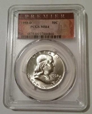 1958 D Franklin Half Dollar MS64 PCGS Premier Label - Image 1 of 2