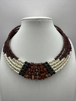 Beautiful Bohemian 925 Sterling Multi-colored Agate 5-Strand Collar 15” Necklace - Image 1 of 4
