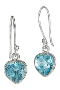 Savvy Cie 14K Solid Yellow Gold Bezel Set Blue Topaz Heart Drop Earrings - Picture 1 of 2
